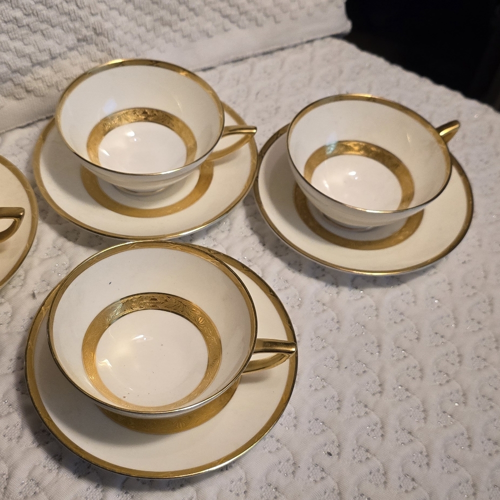 Elegant Gold and White Teacup Set Minton, England 1920s
